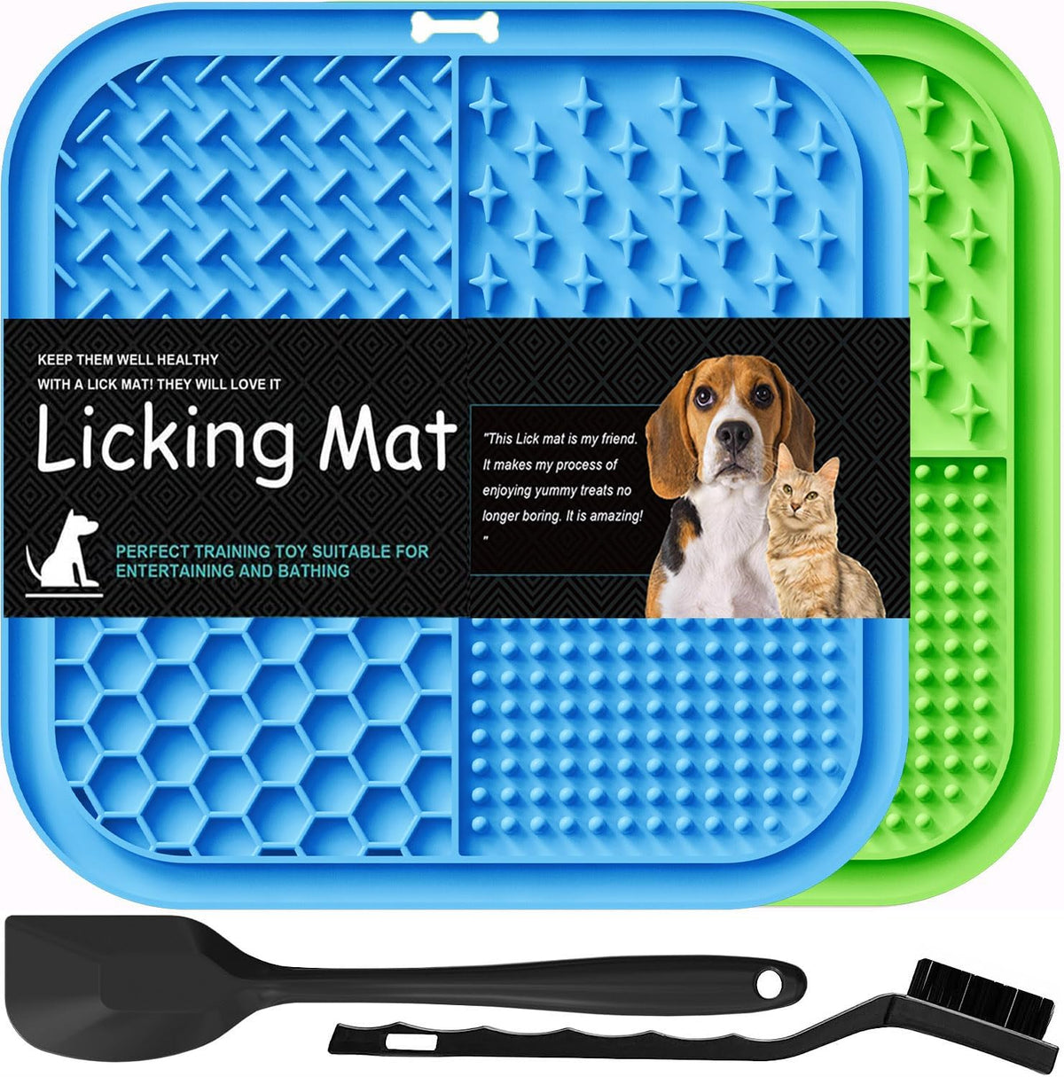 Lesipee Licking Mat for Dogs and Cats blue and green front view