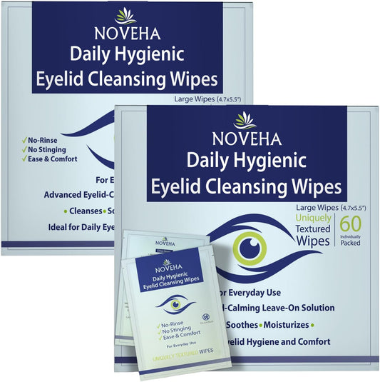 NOVEHA Hygienic Eyelid and Lash Wipes 120 count value pack for daily eye care