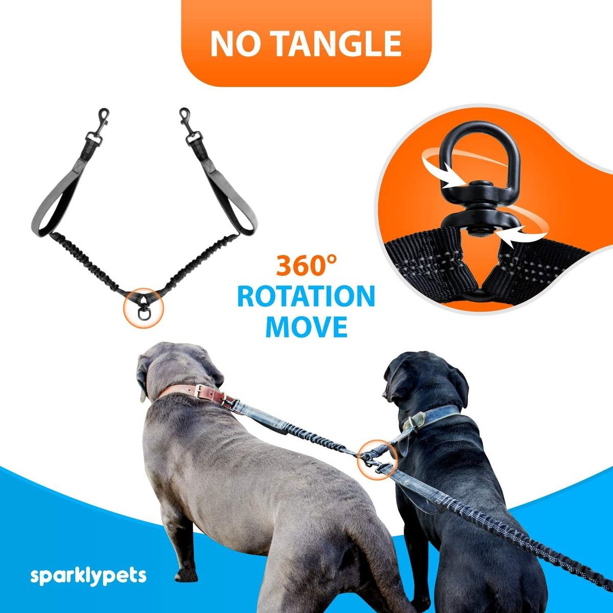 SparklyPets hands free dual dog lead weather resistant nylon waistband adjustable strap