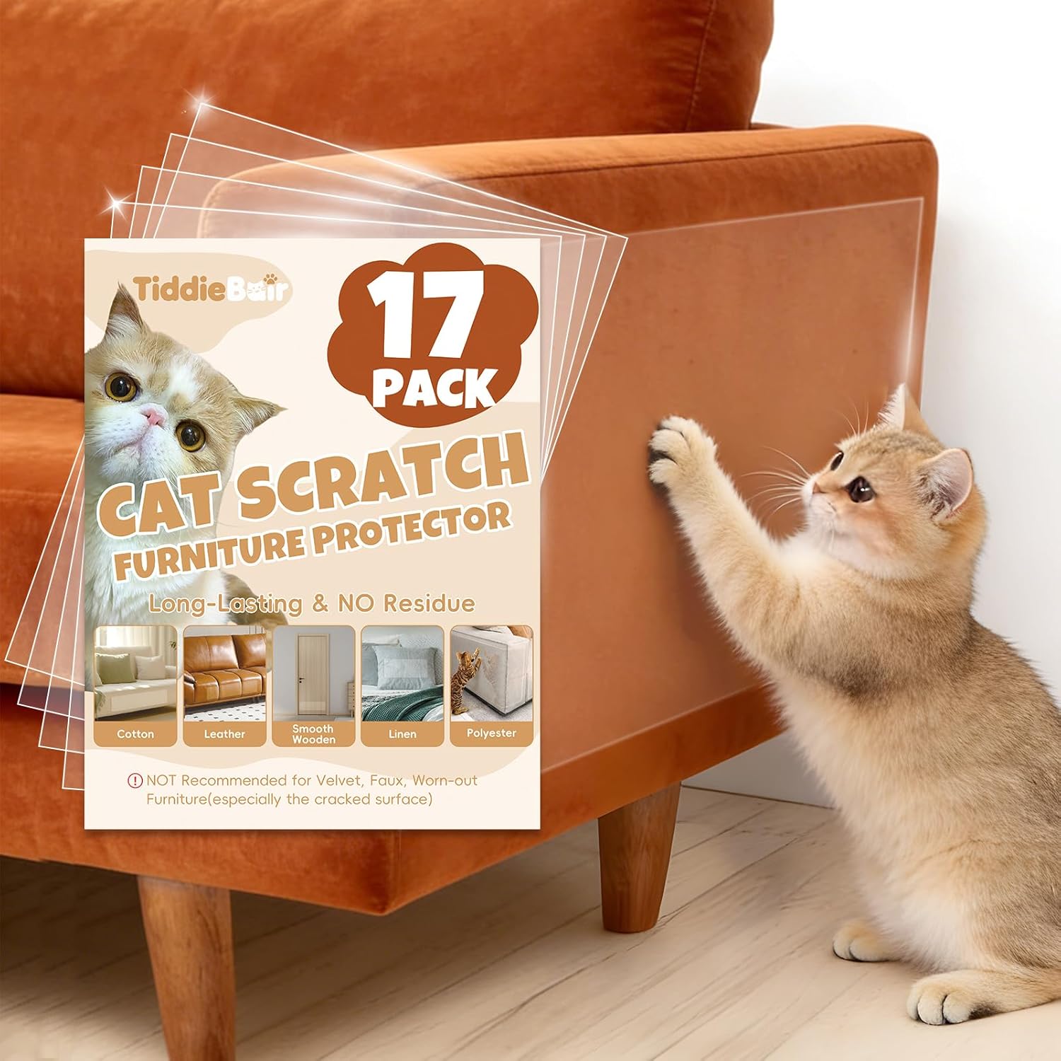 TiddieBair 17 Piece Anti Cat Scratch Furniture Protector front view