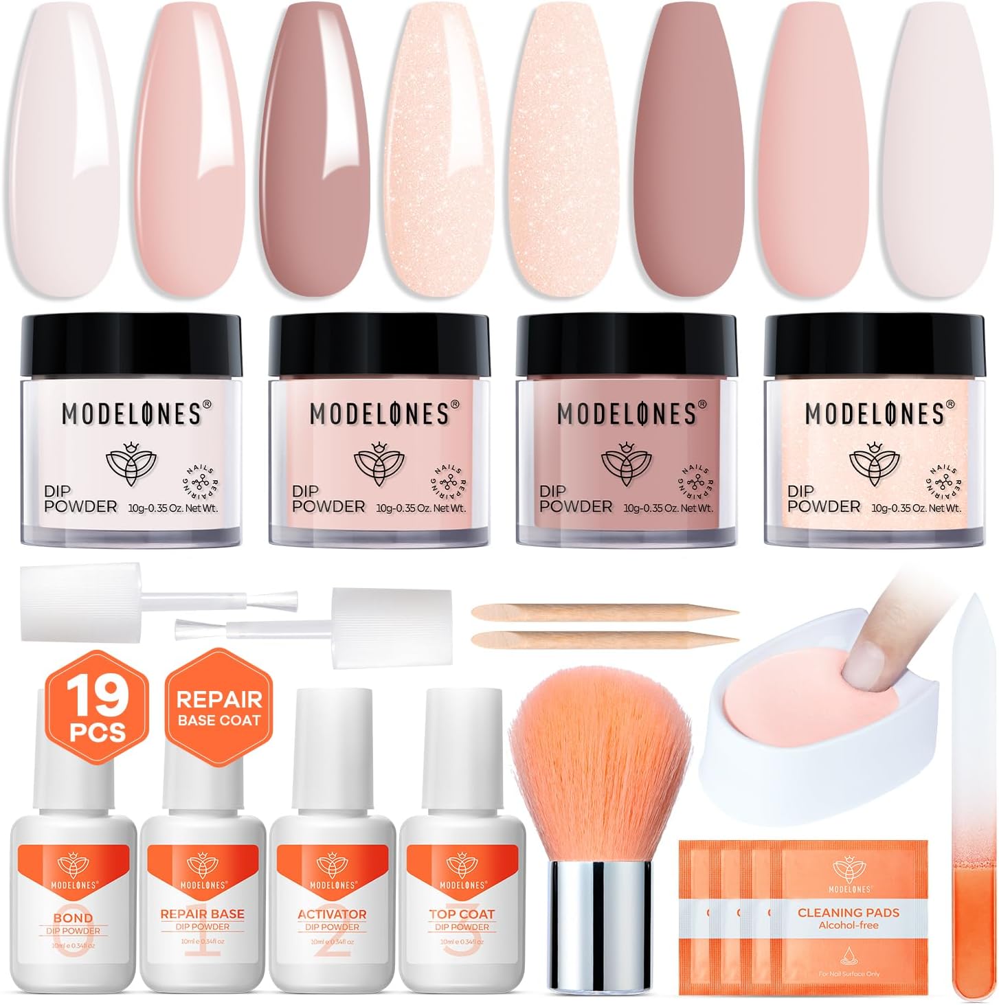 Modelones dip powder nail kit with 4 nude pink and glitter powder colors