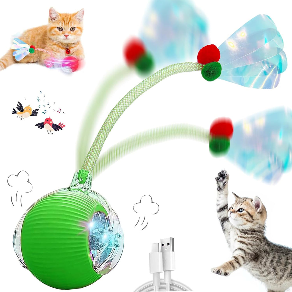 Speedy 2.0 Tail 2 Packs Interactive Cat Toys for Indoor Cats, Automatic Cat Toy with Elastic Mesh Tail, Electric Rolling Ball on Carpet, Chirping and Motion Activate Cat - Image 15