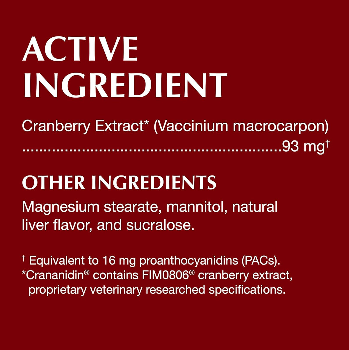 Back of Nutramax Crananidin bottle showing ingredients