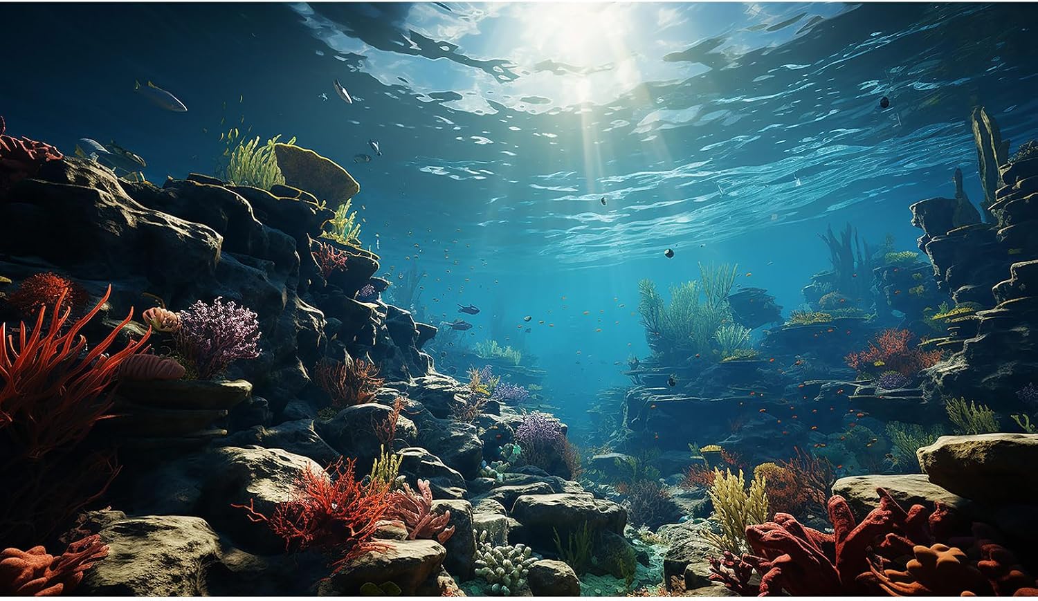 Aquarium Background Under Water Cave with Crystal Terrarium Backdrop Cave Style Rock Sunlight Rays Fish Tank Background Reptile Habitat Backdrop Wallpaper Poster Decor Vinyl 48x24in - Image 10