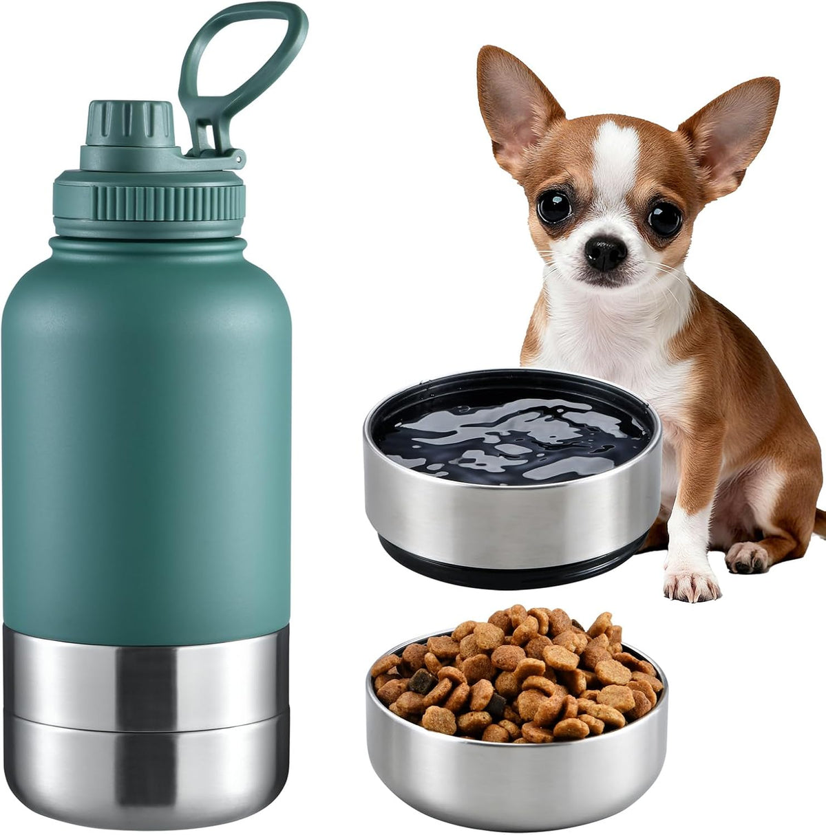 Cibaabo Insulated Dog Water Bottle with 2 Bowls, 32oz Travel Stainless Steel Double Wall Thermos, Portable Pet Dispenser, Gifts for Puppy Small Medium Dogs Walking Hiking and Camping - Image 9