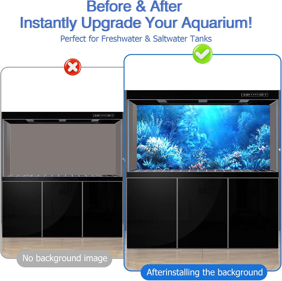 CICK SEED static cling fish tank backdrop displaying ultra HD coral reef design.