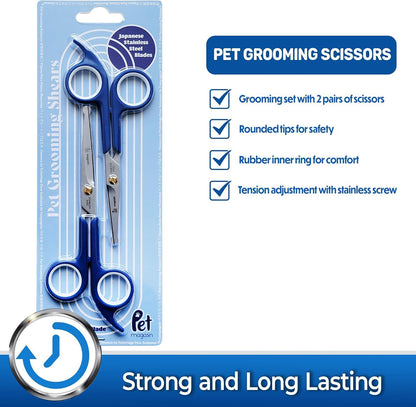 Ergonomic cushioned handles and integrated finger rest on pet shears.