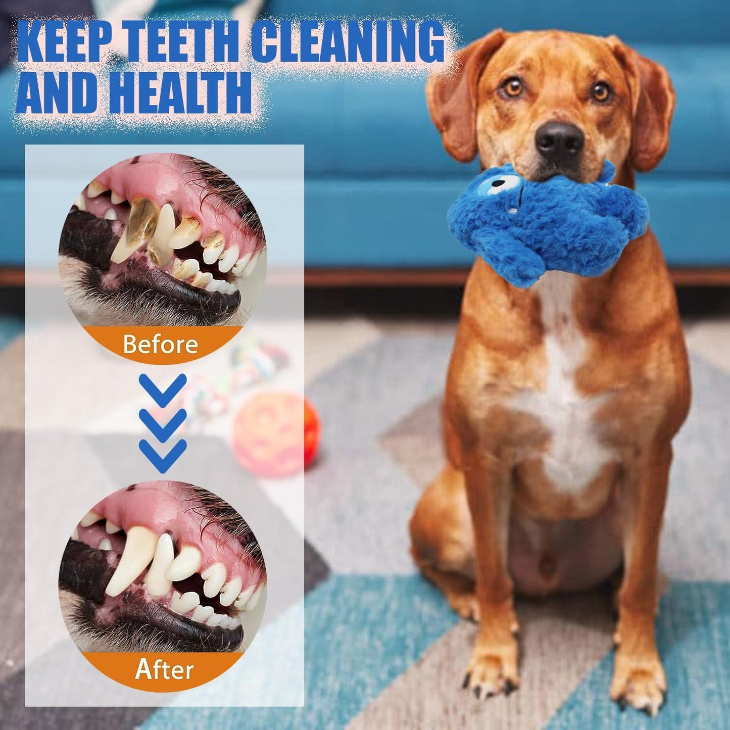 Durable sensory pet plush toy with a hidden squeaking mechanism for active fetch games.