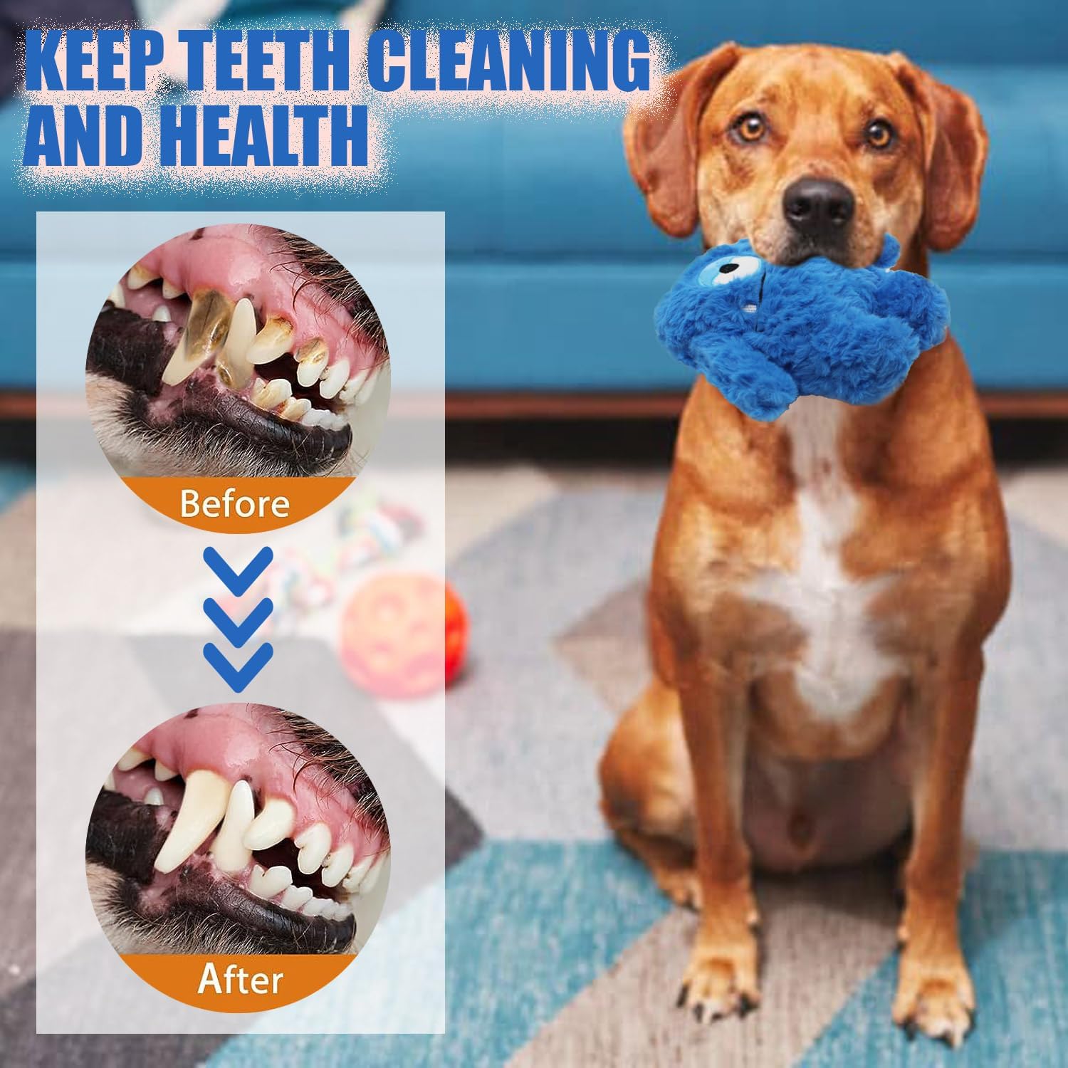 Durable sensory pet plush toy with a hidden squeaking mechanism for active fetch games.