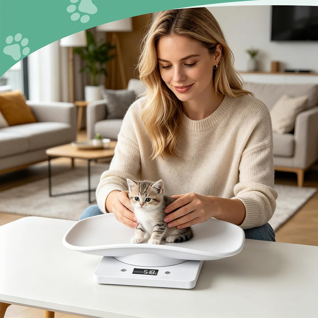 Newborn pet weighing scale bundle including colorful identification collars and record charts.