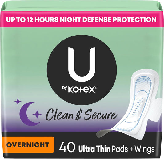 U by Kotex Ultra Thin Overnight Pads 40 Count front packaging view
