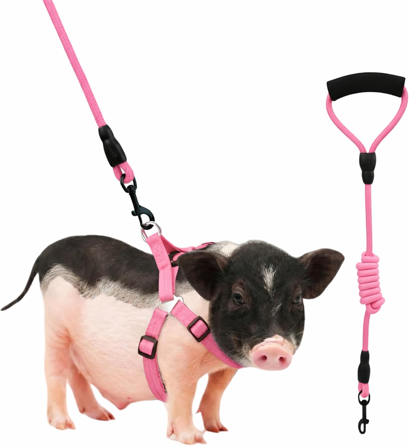 SANQOUYTT mini pig harness and leash set in pink front view for pet walking gear.