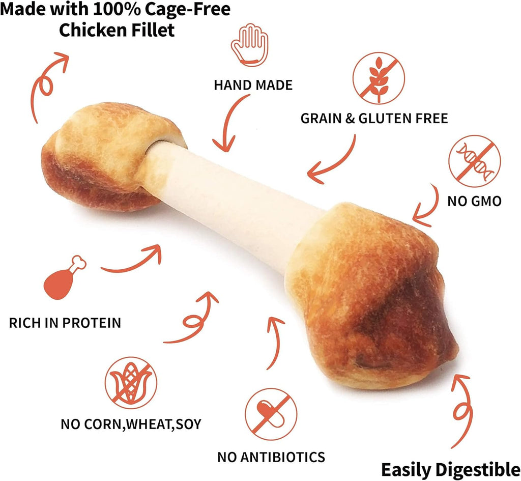LuvChew rawhide free dog bones packaging highlighting grain free formula