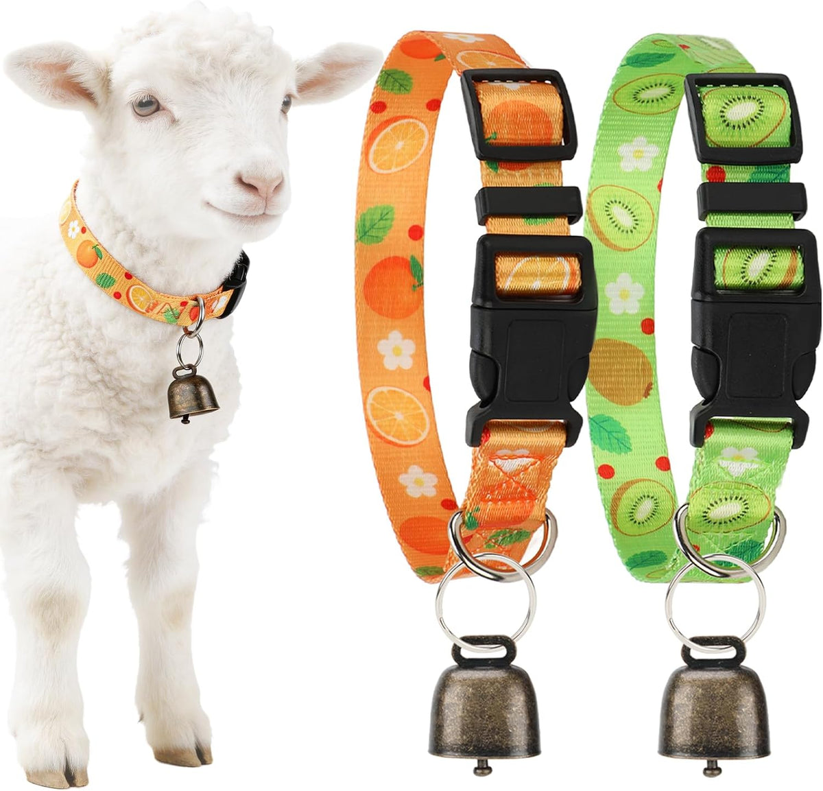 Two pieces of Gindoor brand adjustable anti lost loud bronze bell collars for small livestock tracking
