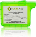 Cynamed Scalpel Blade Remover front view of handheld sharps container for surgical safety.