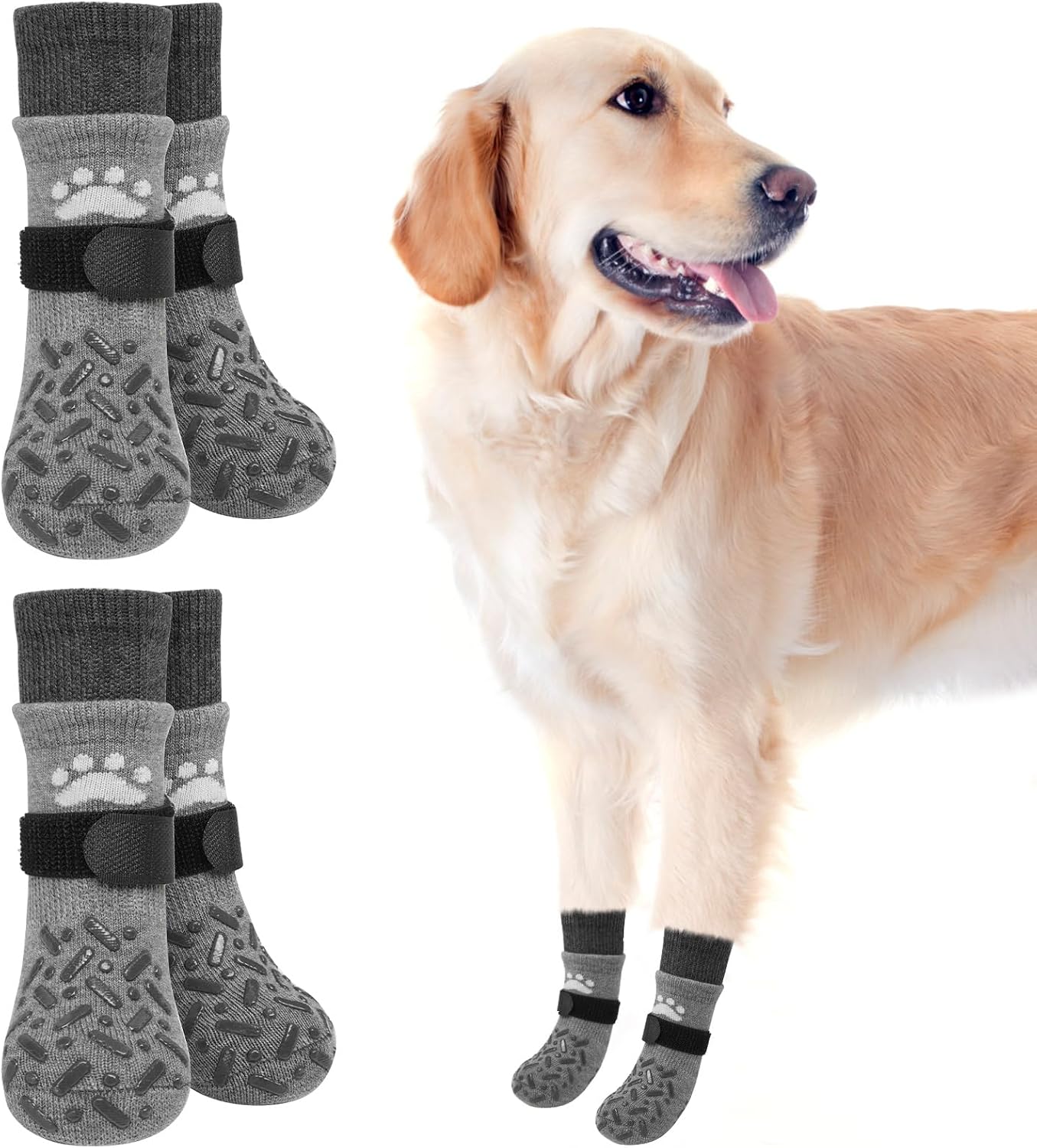 SCENEREAL Anti Slip Dog Socks to Prevent Licking Paws, Dog Shoes for Hot/Cold Pavement, Paw Protector Traction Control on Hardwood Floor, Dog Shoes Booties for Puppy Small Medium Large Senior Dogs - Image 15