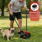 Side view of the assembled black and red swivel bin pooper scooper.
