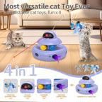 Rechargeable purple cat toy with random ambush feather whack-a-mole feature