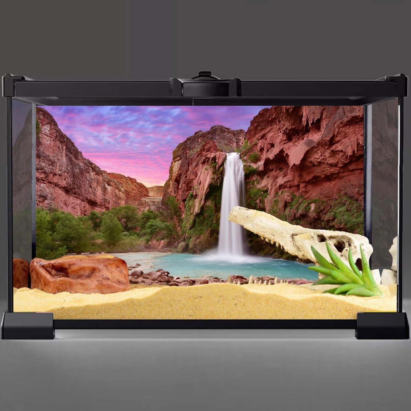 AWERT Forty Eight by Twenty Four Inch polyester fabric tank backdrop with mountain waterfall design