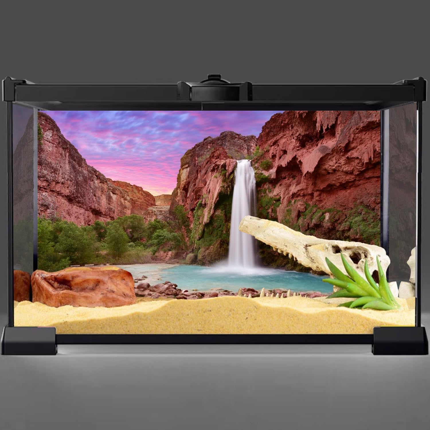 AWERT Forty Eight by Twenty Four Inch polyester fabric tank backdrop with mountain waterfall design