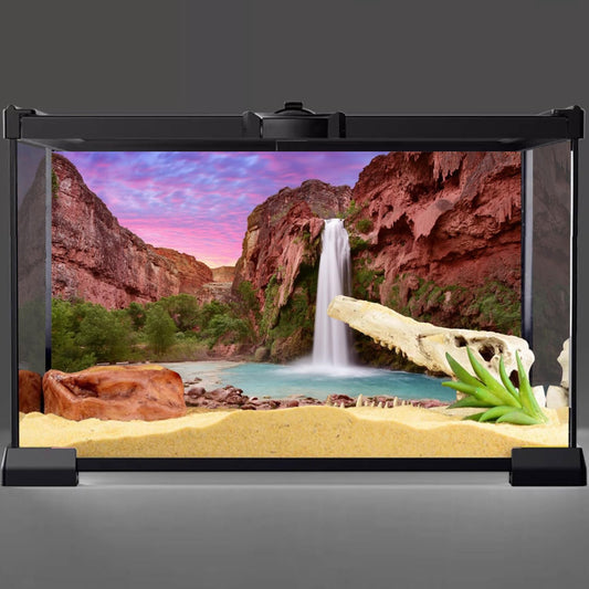 AWERT Forty Eight by Twenty Four Inch polyester fabric tank backdrop with mountain waterfall design