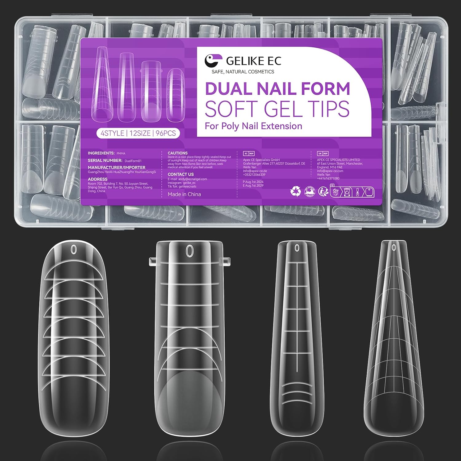 Gelike Ec dual nail forms 96 pieces set front view