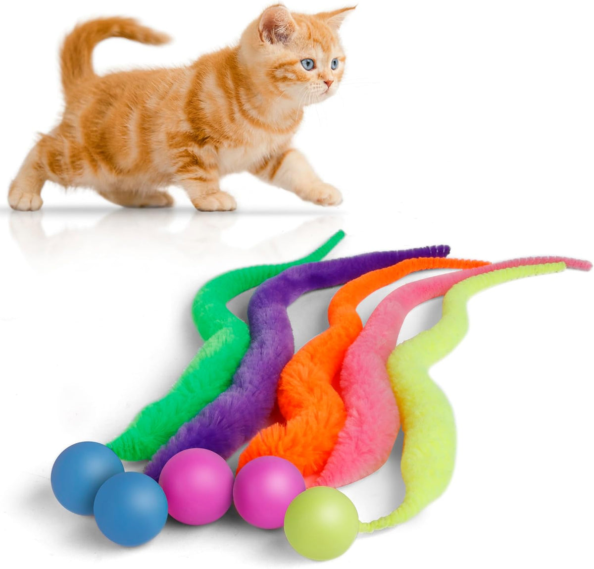 Full collection of the imported SHENGSEN interactive worm and ball cat toys for indoor exercise.
