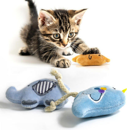 Soft cotton stuffed kitten toys designed for kicking and pouncing.