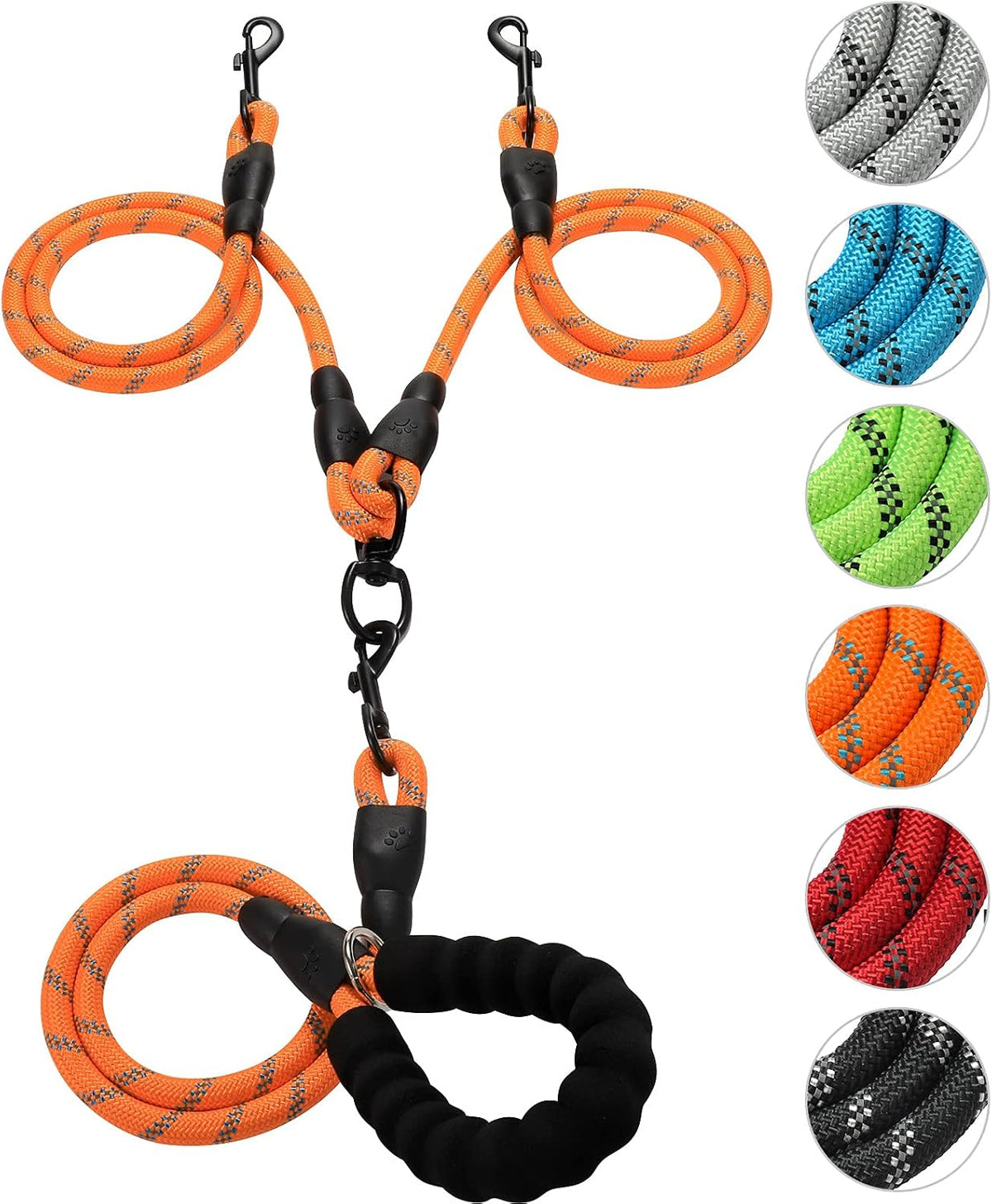Double Dog Leash Reflective Detachable Coupler &360 degrees Swivel Tangle Free,Heavy Duty Rope Leash Control with Padded Handle for Dual Large Medium Dogs Walking Running Training (Light Blue) - Image 9