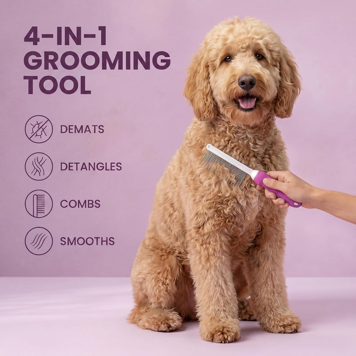Poodle Pet Detangling Pet Comb with Long & Short Stainless Steel Teeth for Removing Matted Fur, Knots & Tangles - Detangler Tool Accessories for Safe & Gentle DIY Dog & Cat Grooming - Image 9