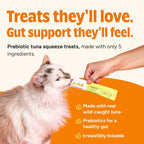 Joyfull tuna squeeze treats packaging showing veterinarian formulated label