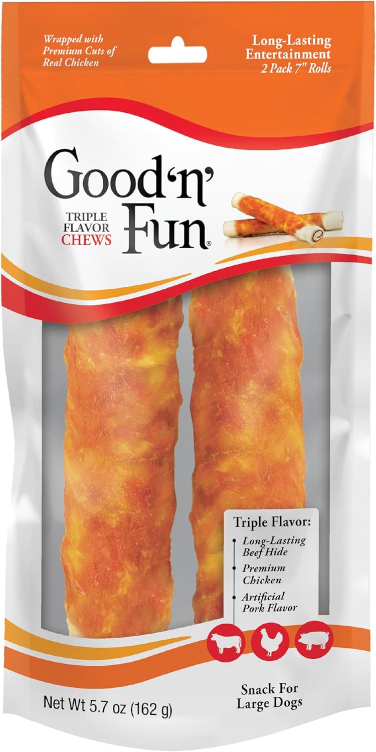 Good 'n' Fun Rolls Long-Lasting Dog Treat, For Large Dogs, With Real Proteins, Beef Hide and Premium Chicken, Supports Dental Health, Mental Stimulation, 6 count - Image 11