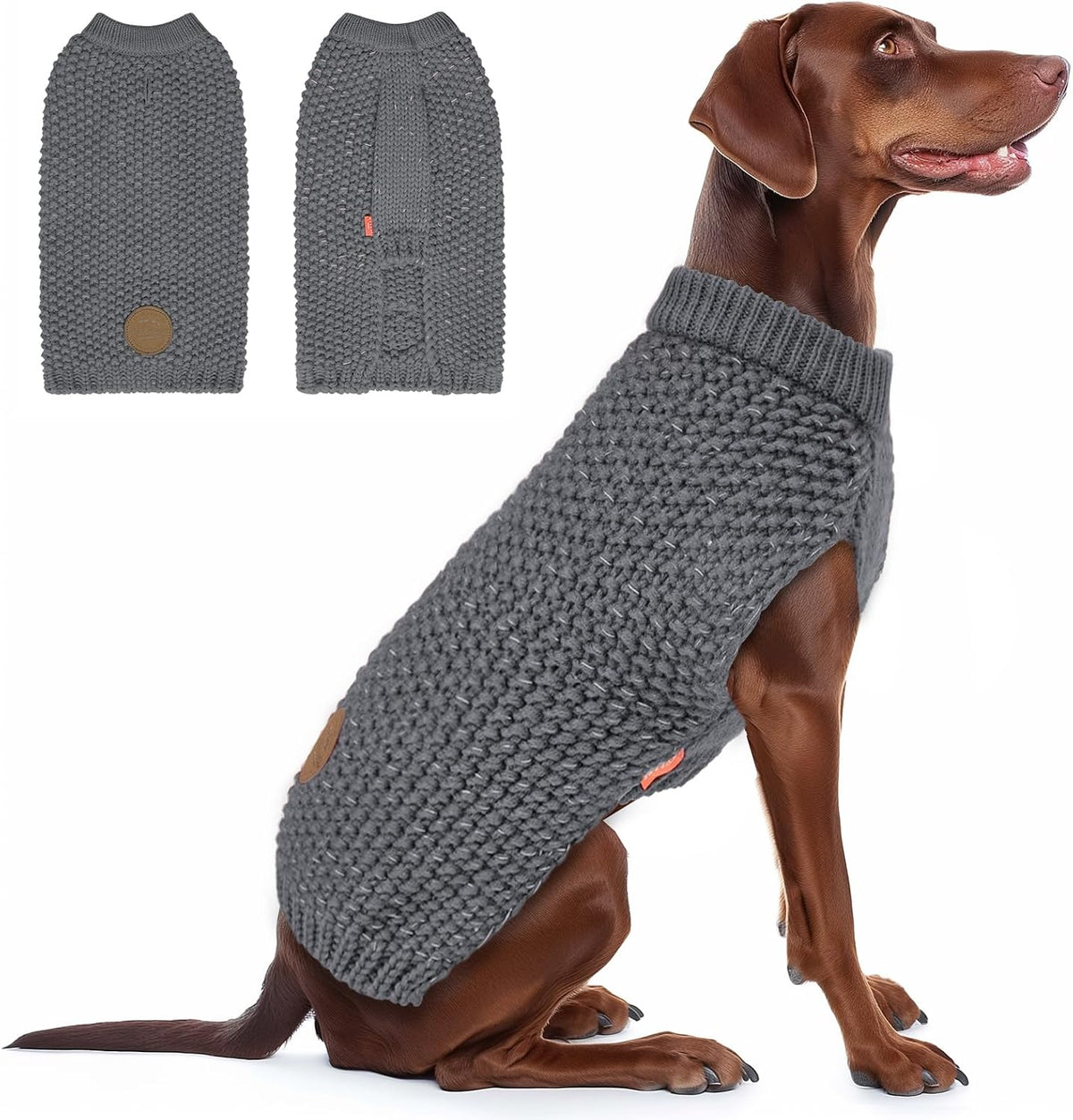 KYEESE Dog Sweater with Leash Hole Comfy Pullover Sweater Medium Size Male with Reflective Yarn Warm Pet Coats Stretchy Cozy Lightweight Thick Knitwear Dog Clothes,Grey, X-Large - Image 14