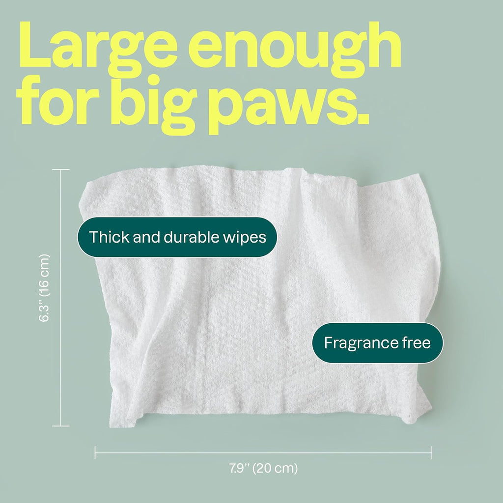 Hypoallergenic plant-based puppy and kitten safe deodorizing wipes.