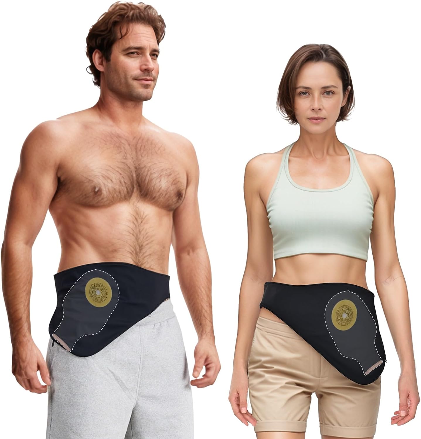 Atypebrace diagonal ostomy belt front view in black