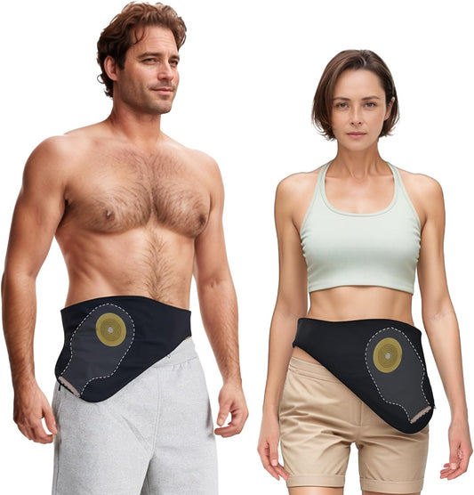 Atypebrace diagonal ostomy belt front view in black