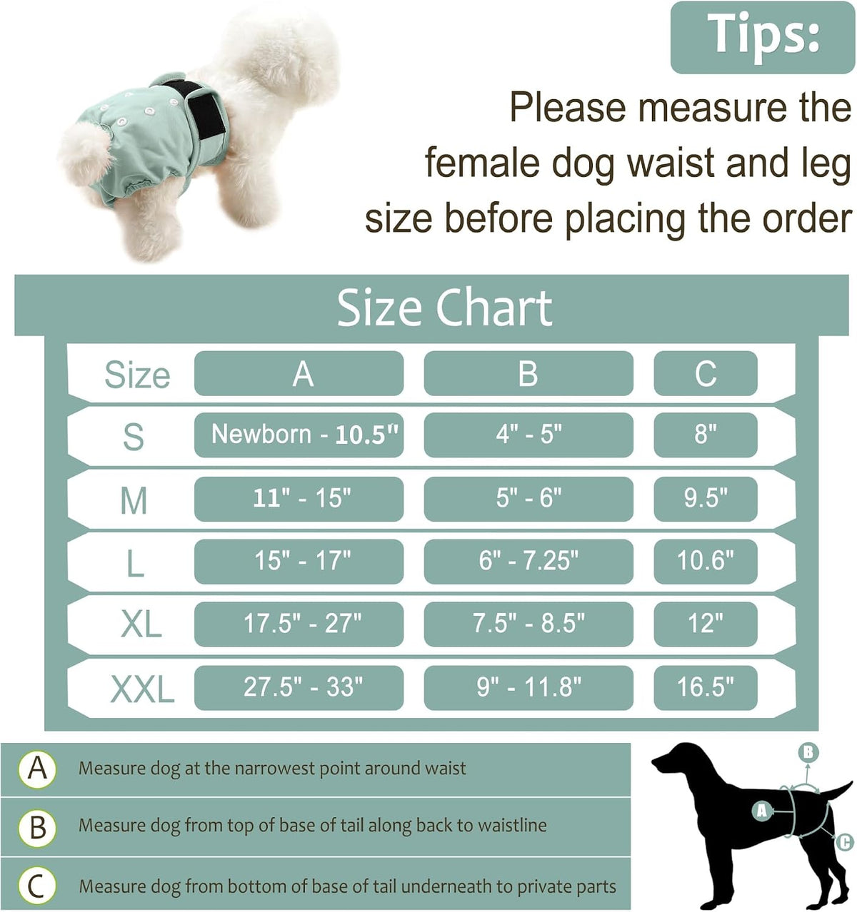 Grecle female doggie diapers detailing the khaki absorbent inner mesh lining
