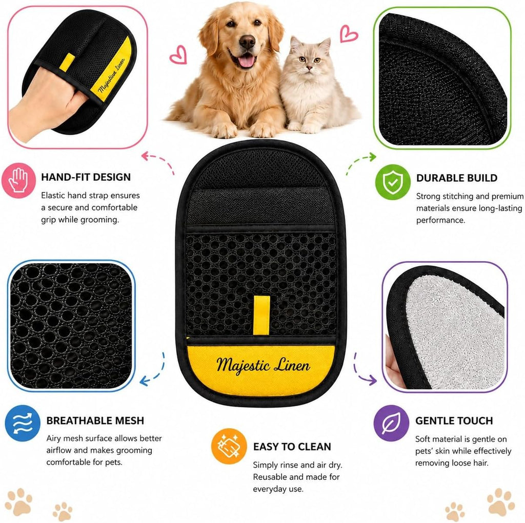 Person using pet hair remover glove on a dog