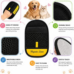 Person using pet hair remover glove on a dog