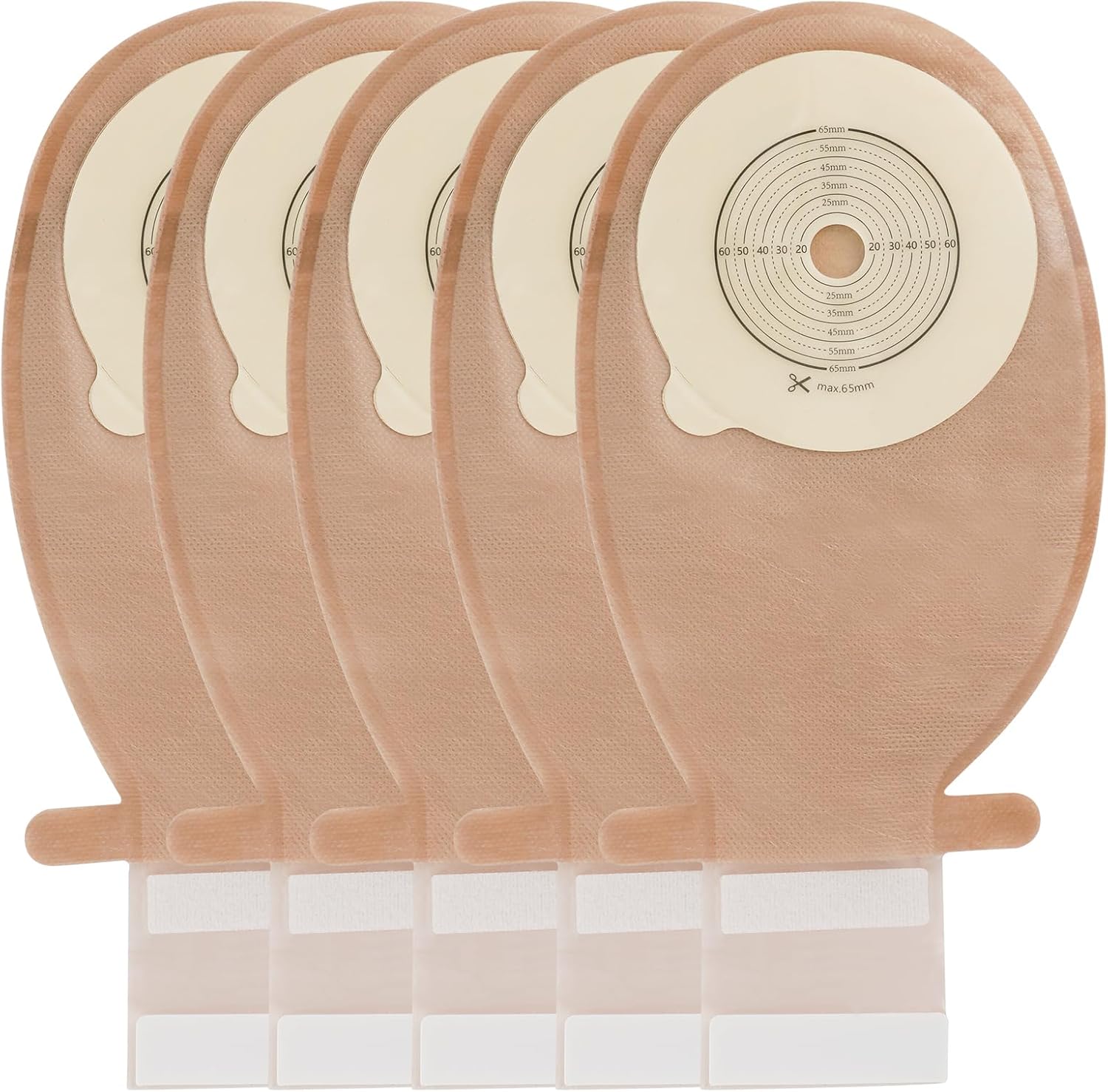 Vlookup one piece colostomy bags pack of 20 front view showing cut to fit skin barrier grid lines