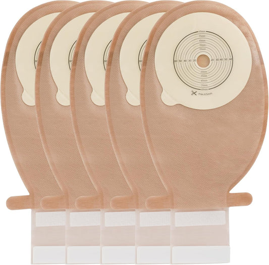 Vlookup one piece colostomy bags pack of 20 front view showing cut to fit skin barrier grid lines