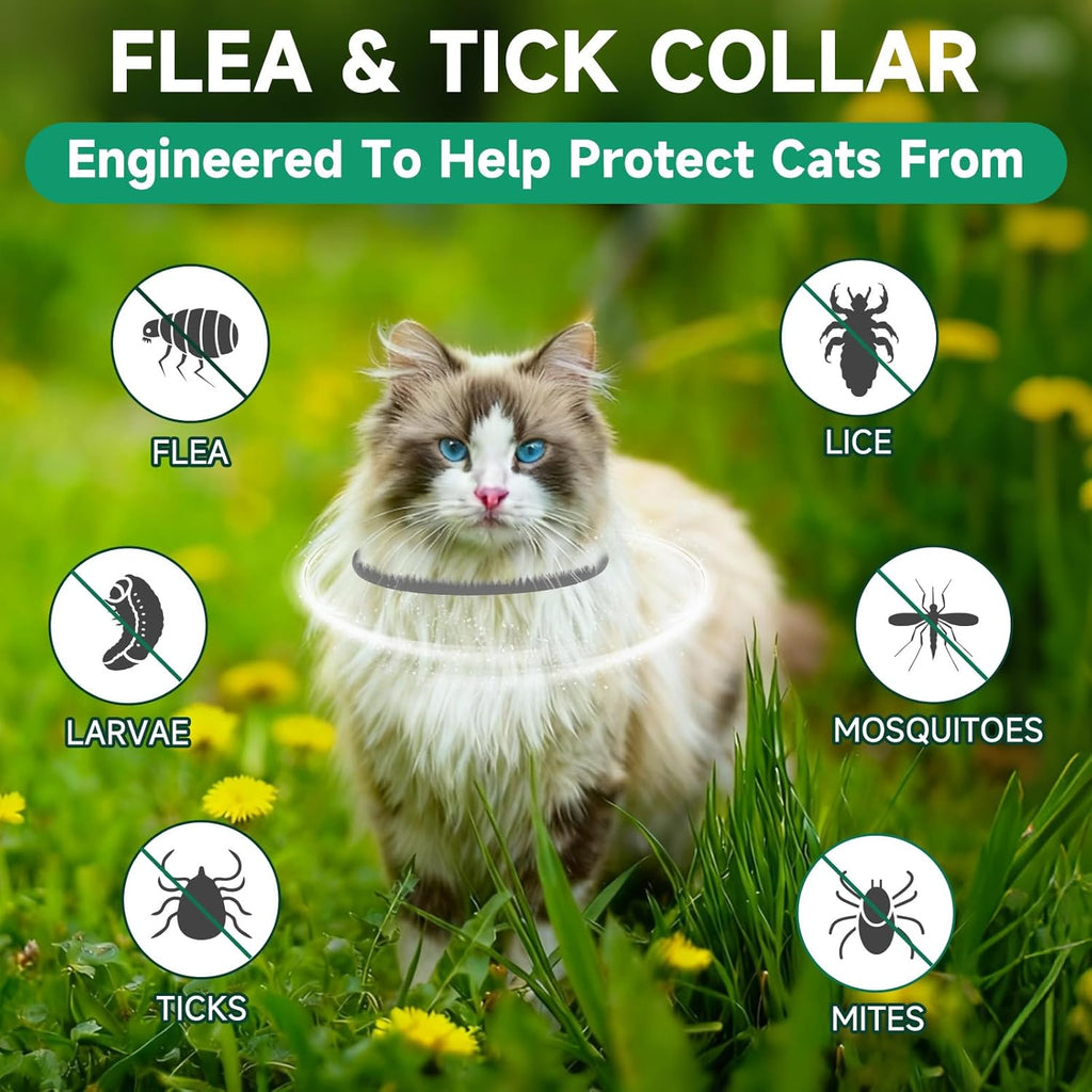 Close up of grey adjustable Weallin flea collar for cats