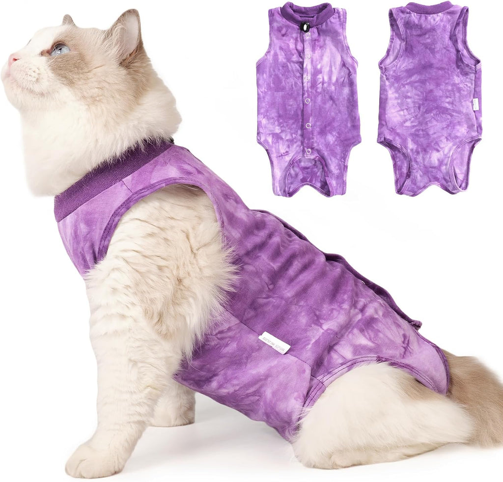 Cat Recovery Suit for Male and Female Surgical Post Surgery Soft Cone Onesie Tie Dye Cats Shirt Clothes Neuter Licking Protective Diapers Outfit Cover Kitten Spay Collar Alternative(Navy Blue, L) - Image 10