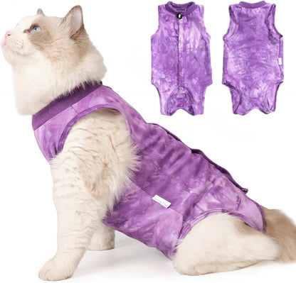 Cat Recovery Suit for Male and Female Surgical Post Surgery Soft Cone Onesie Tie Dye Cats Shirt Clothes Neuter Licking Protective Diapers Outfit Cover Kitten Spay Collar Alternative(Navy Blue, L) - Image 10
