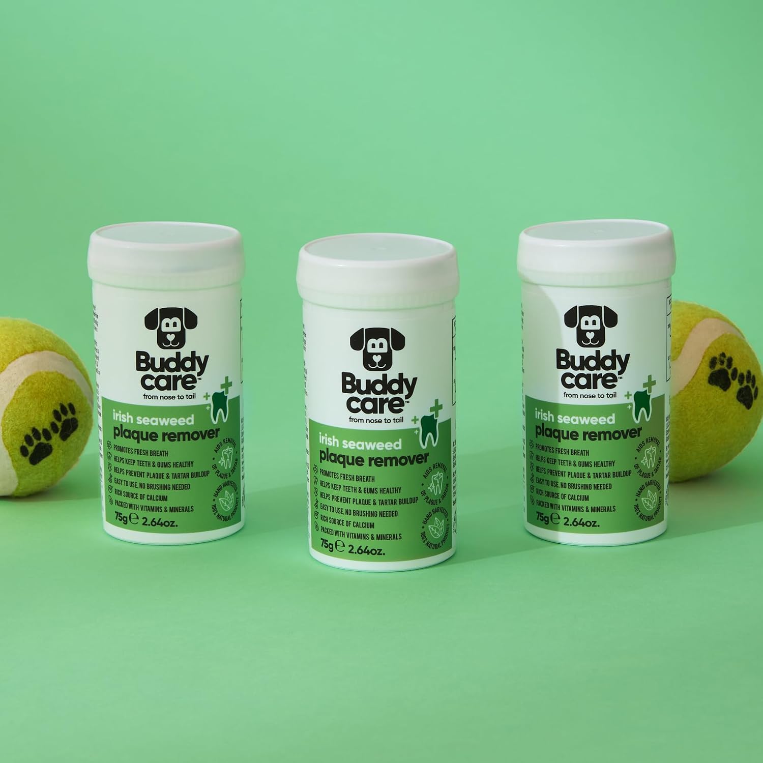 Buddycare grain free breath freshener bottle for clean teeth and healthy gums.