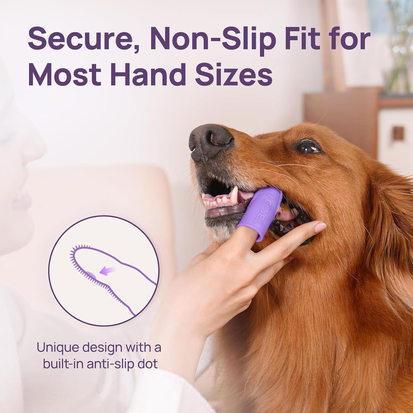 Hicc Pet anti-slip dog dental cleaning tool on finger