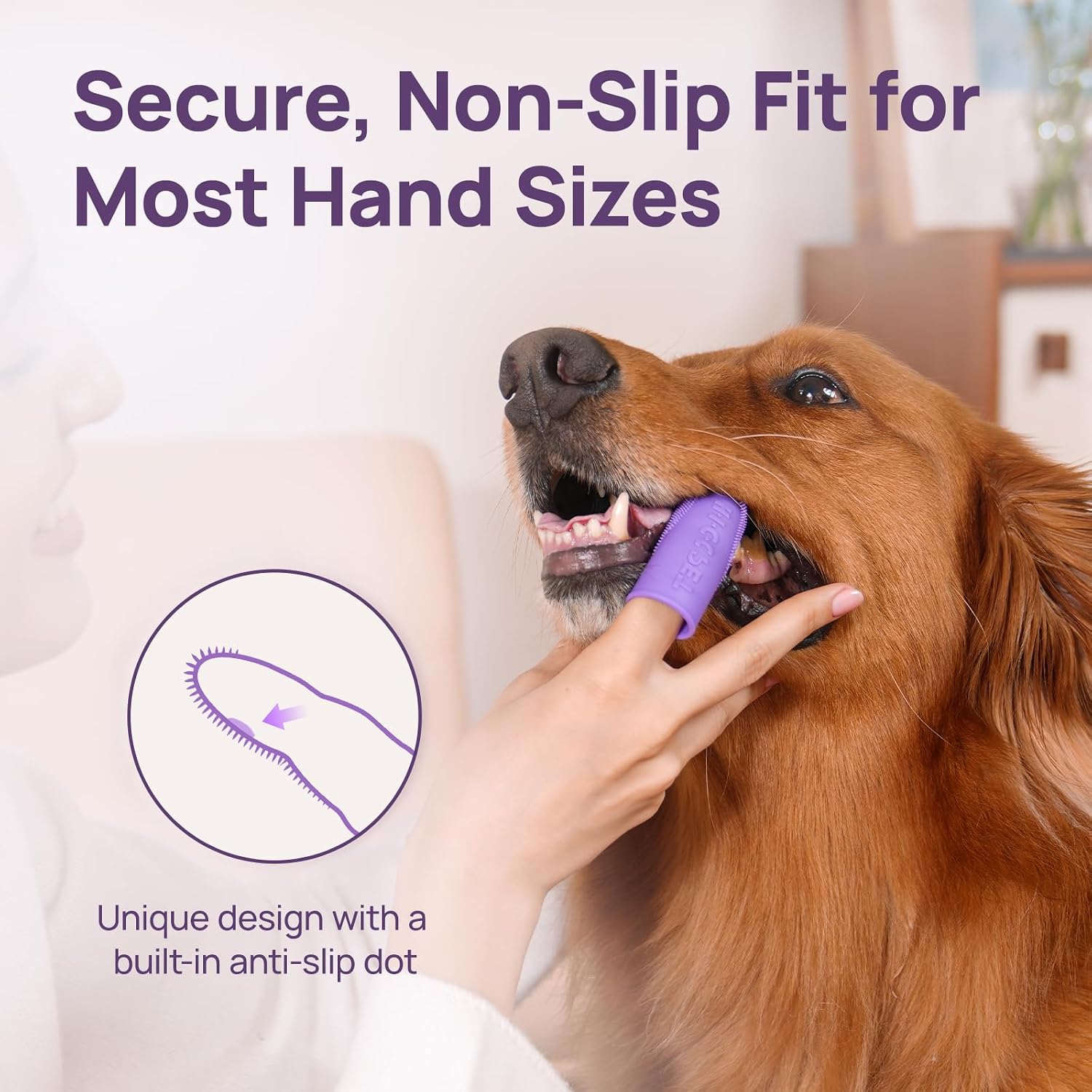 Hicc Pet anti-slip dog dental cleaning tool on finger
