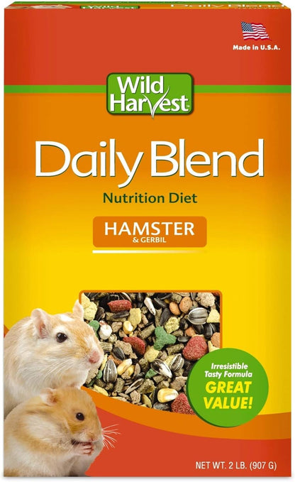 Wild Harvest Premium Hamster and Gerbil Food front view packaging for small animal nutrition.
