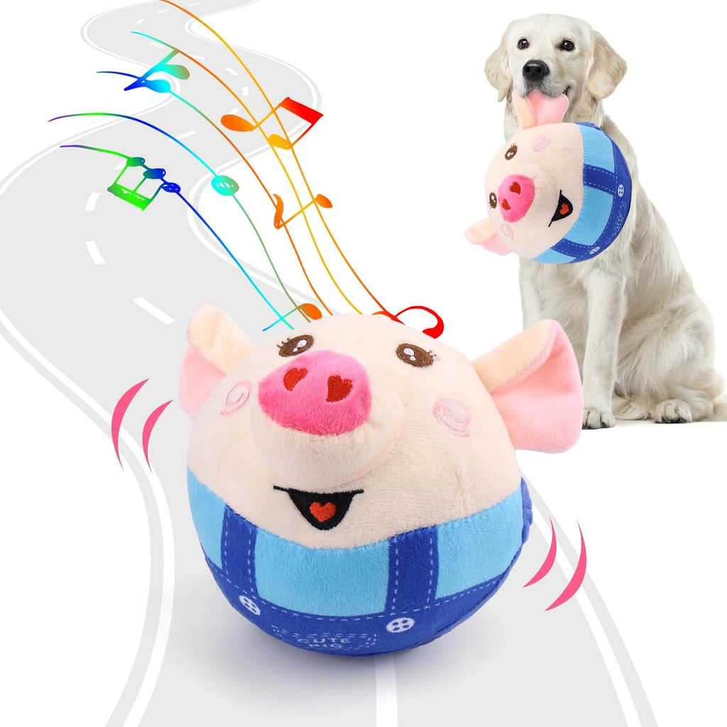 BABORUI interactive dog toy pig front view showcasing the bright blue plush design.