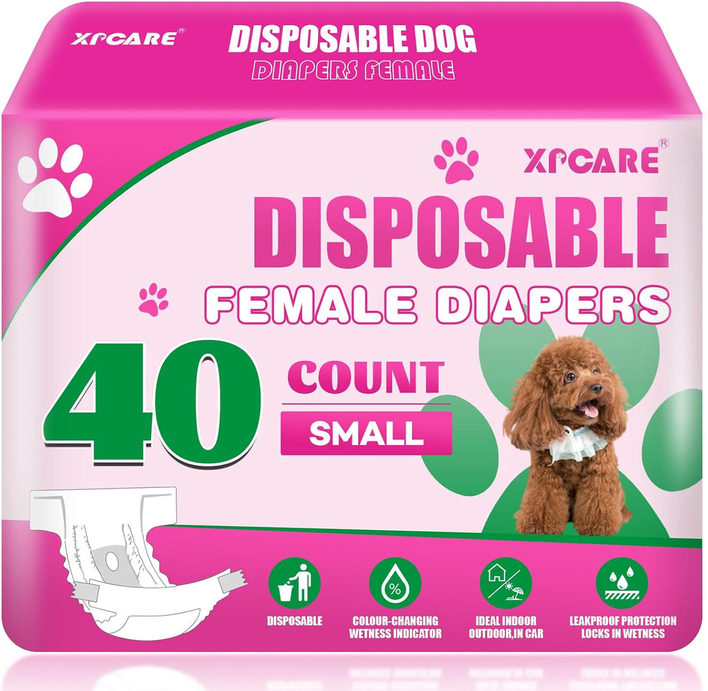 XPCARE disposable female dog diapers small size 40 count package front view